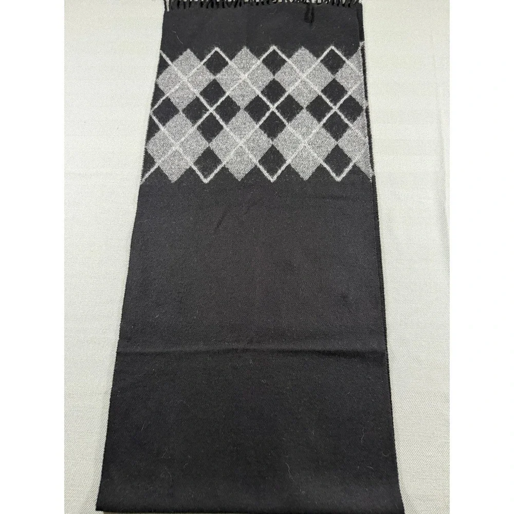 Savile Row Scarf Men Black Grey Argyle Fringed Made in Italy Acrylic Winter